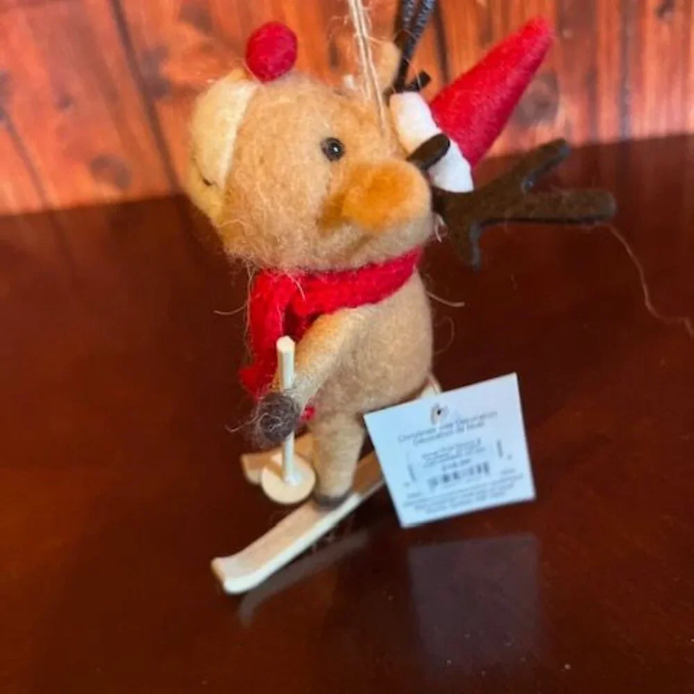 Felt Reindeer Skier Christmas Ornament whimsy to holiday decor hat and‎ scarf
